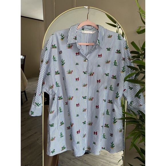 ZARA‎ Striped Button-Up Shirt with Floral Embroidery - Picture 1 of 6